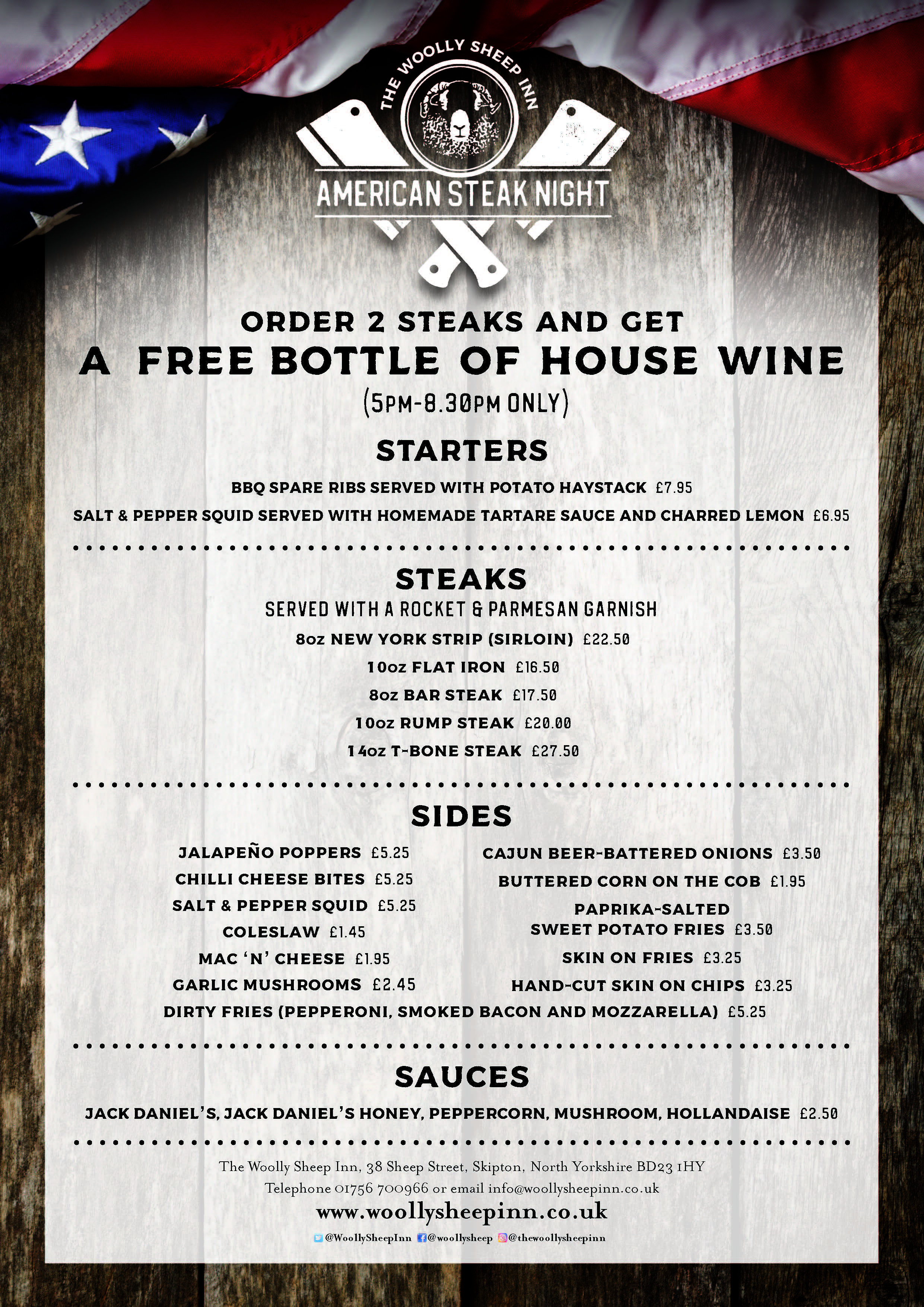 American Steak Night The Woolly Sheep Inn Skipton